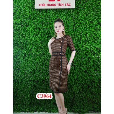 Đầm ôm họa tiết móc câu màu nâu V420