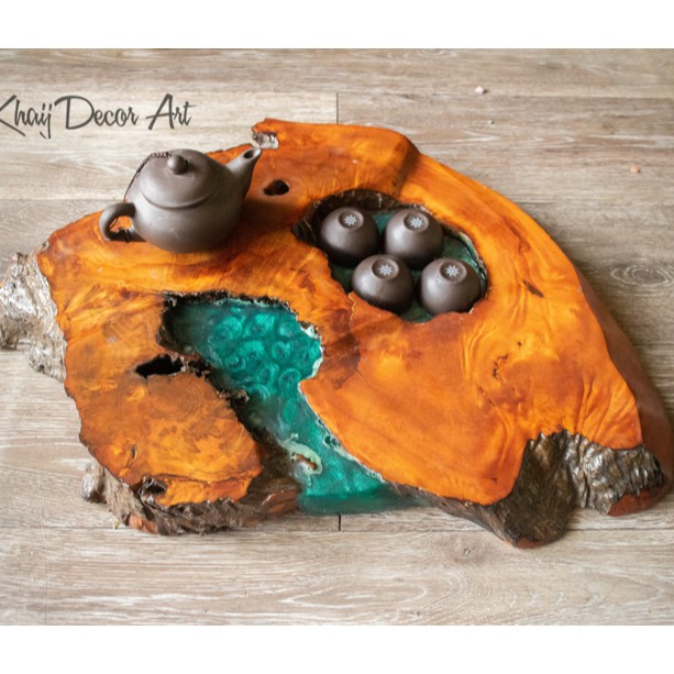 Khay Trà Bằng Gỗ Hương Với Resin