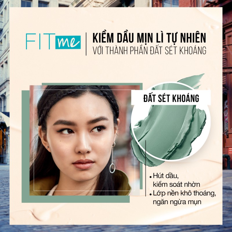 Kem Nền Mịn Nhẹ Kiềm Dầu Chống Nắng Fit Me Maybelline New York Matte SPF 22 30ml