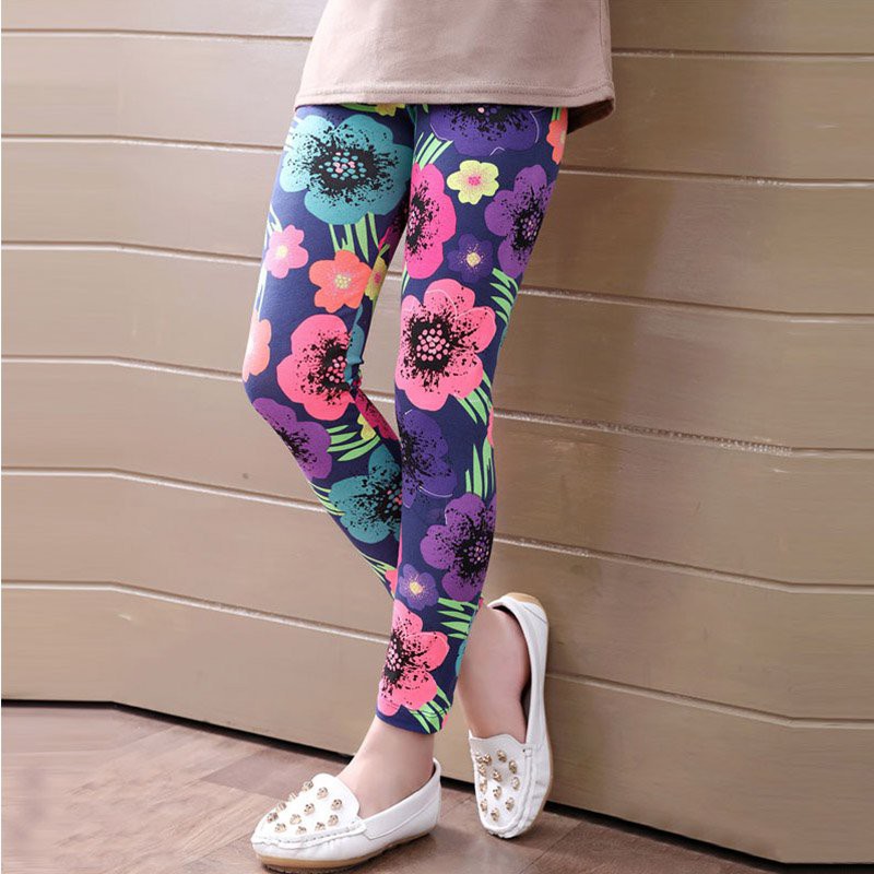Quần Legging Co Dãn In Hoa Cho Bé Gái 2-14 Tuổi