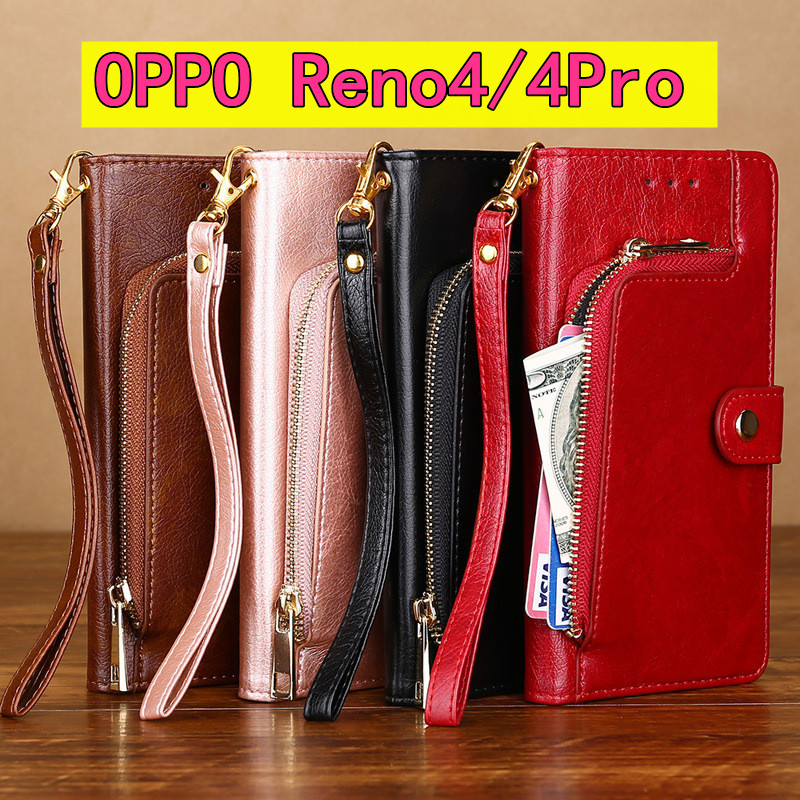 Bao Da Điện Thoại Nắp Gập Có Ngăn Đựng Thẻ Màu Vàng Hồng Cho Oppo Reno 4 Pro Ốp | BigBuy360 - bigbuy360.vn