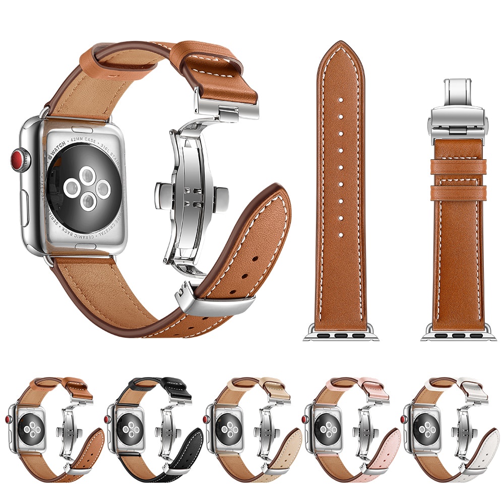 Dây đeo bằng da thật thích hợp cho đồng hồ apple watch 7 41mm 45mm series 6 se 5 4 40mm 44mm iwatch 3 38mm 42mm