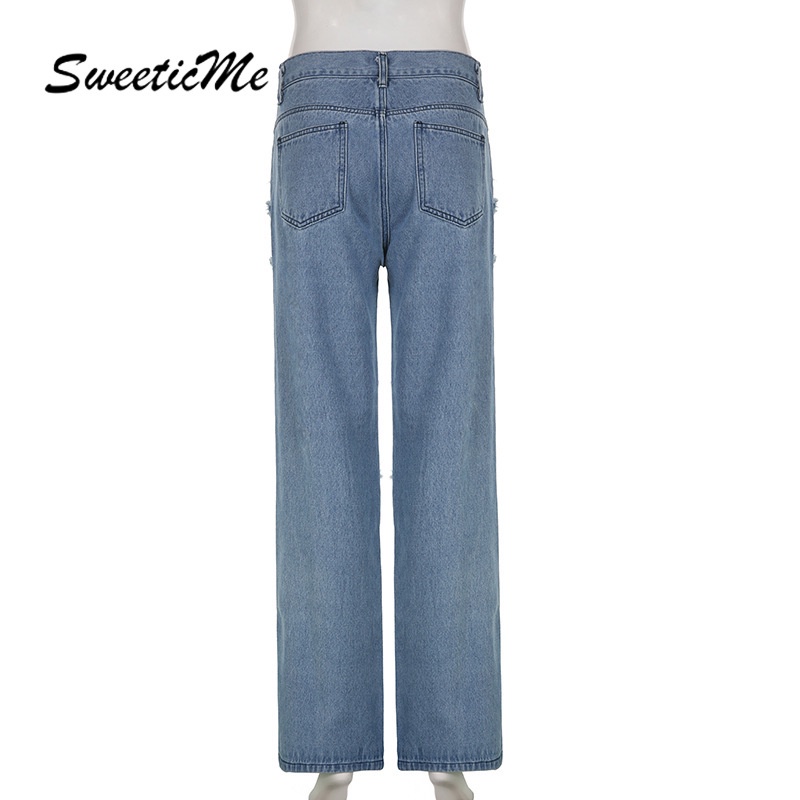 Quần Jean Lưng Thấp Phối Rách Kiểu Đường Phố SweeticMe   Cho Nữ