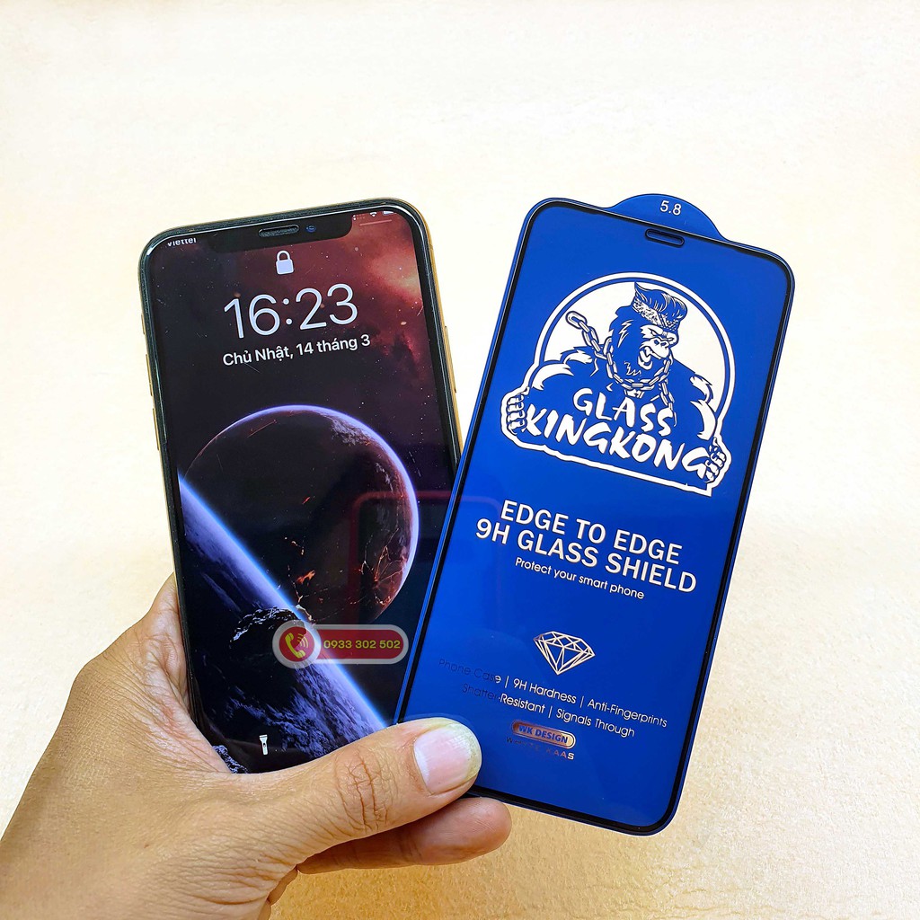 Kính Cường Lực KingKong 3D Hộp Sắt, Dán Full Màn Hình Các Dòng Iphone, Độ Cứng 9H, Mỏng 0.22mm, Cảm Ứng Nhạy, Chính Hãng
