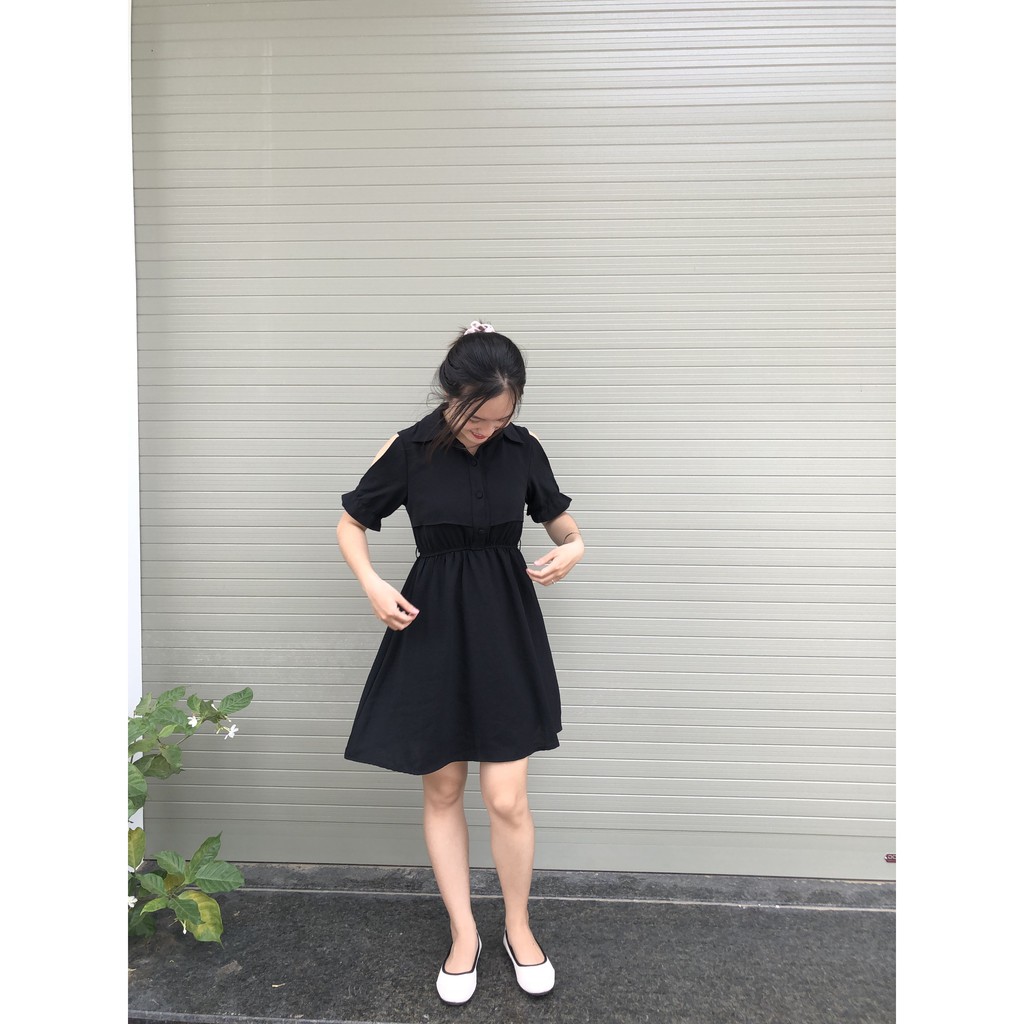 Đầm xòe đen tay xẻ 55kg
