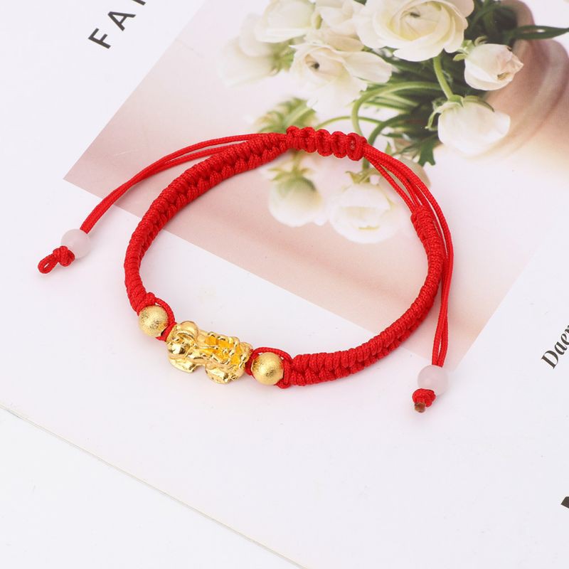 RUN❤Chinese Feng Shui Gold Pi Xiu Kabbalah Red String Bracelet Evil Eye Protection