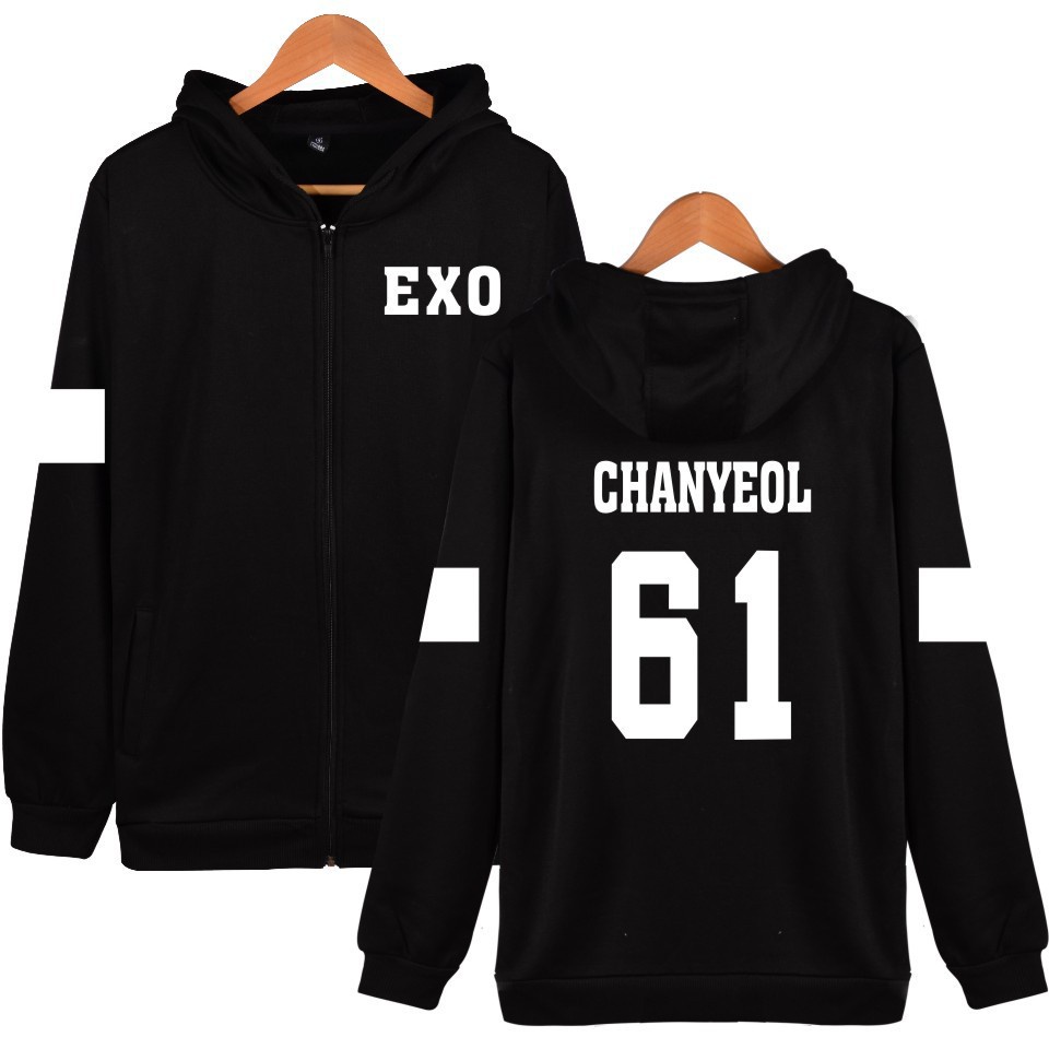 Áo khoác tay dài có mũ trùm đầu phong cách EXO BAEKHYUN XIUMIN SEHUN KAI CHANYE Kpop 9 màu tùy chọn
