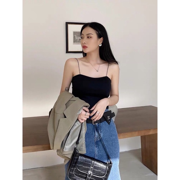 Áo 2 dây nữ croptop Quảng Châu, vải cotton siêu mềm mịn, tặng kèm mút | BigBuy360 - bigbuy360.vn