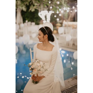 váy cưới hàn quốc kèm voan cài đầu ( ảnh thật )