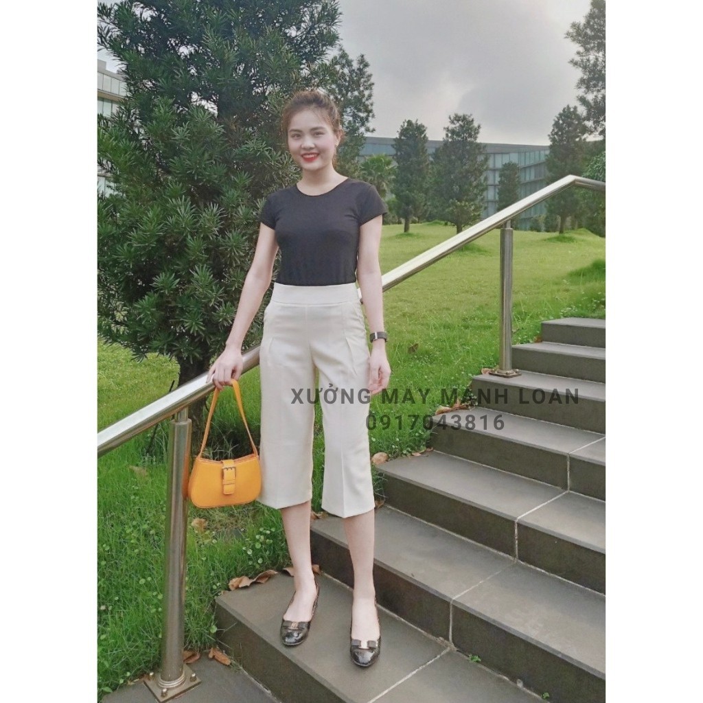 Quần ngố ống rộng nữ Real Fashion, quần lửng chất vải đũi Nhật cao cấp khóa sườn N116