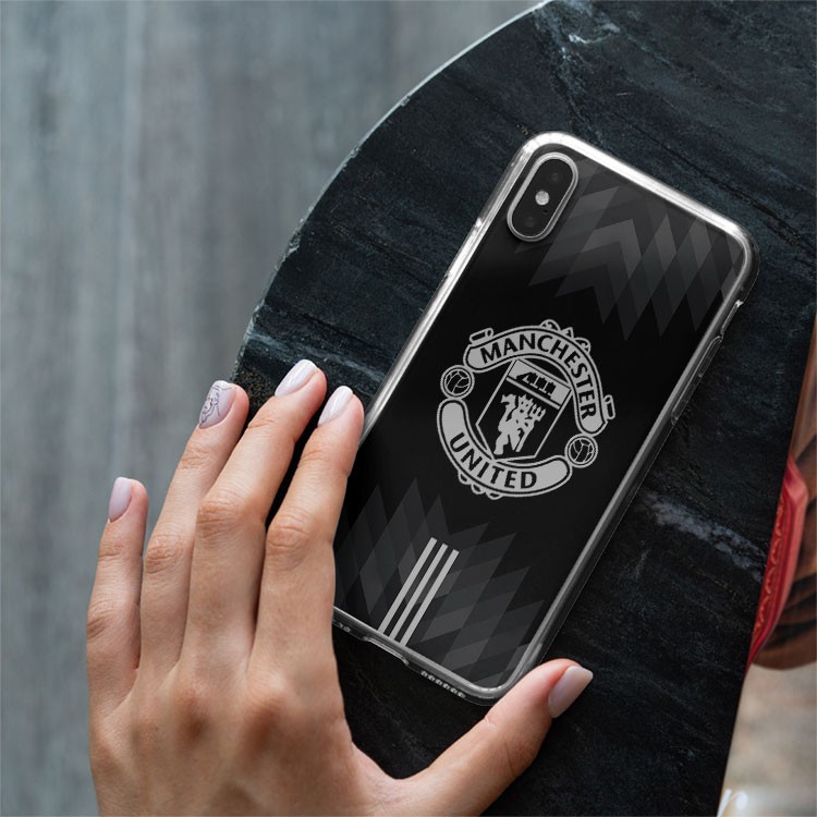 Ốp lưng logo CLB Manchester United đen trắng cho Iphone 5 6 7 8 Plus 11 12 Pro Max X Xr 95