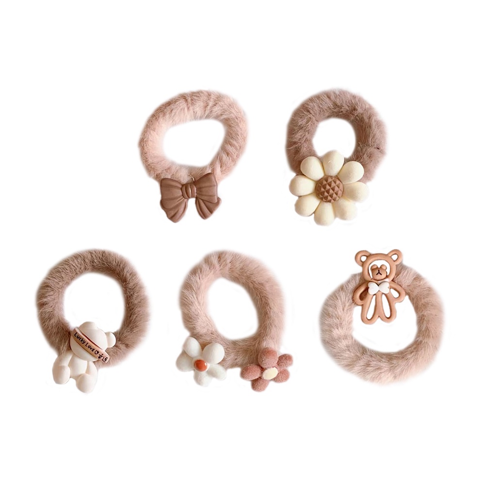 Set 5 dây buộc tóc cao su đính gấu bông dễ thương
