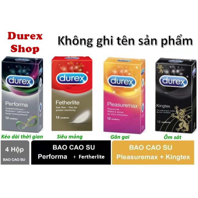 [COMBO] 4 hộp Bao cao su Durex Performa, fetherlite, pleasuremax, kingtex - 48 cái
