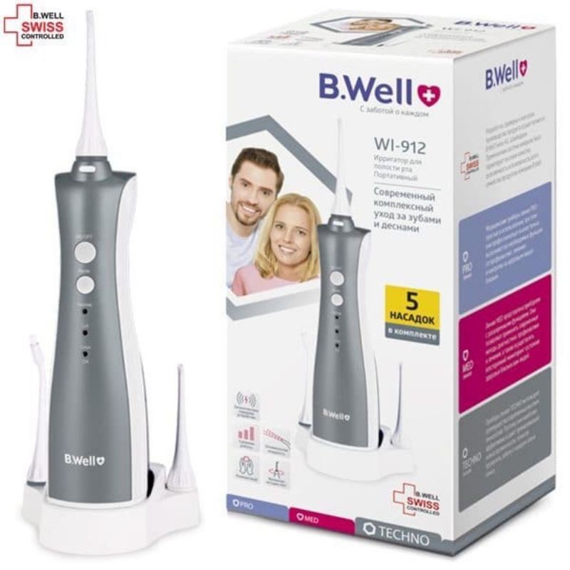 Bwell WI 912 - Tăm nước du lịch B.Well Thụy Sỹ - cải tiến 5 đầu tăm - BH 2 năm đổi máy mới toàn quốc