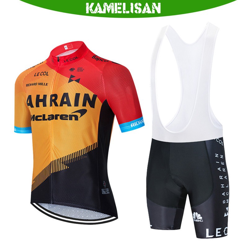 quần áo xe đạp Bahrain McLaren Cycling Jersey Short Sleeve Jersey Set Bicycle Bike MTB Cycling Kit