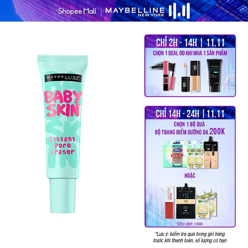 [Mã FMCGMALL -8% đơn 250K] Kem lót mịn da che khuyết điểm Maybelline New York Baby Skin Pore Eraser Primer 22ml