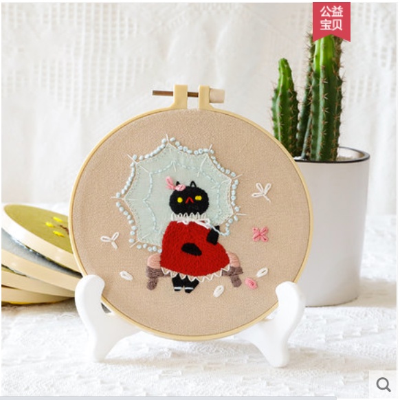 Kit nguyên liệu thêu tay trang trí DIY Hoa Mèo Thêu Thủ Công Tranh Thêu Thủ công Quà Tặng Thêu Mèo Zen Handmade