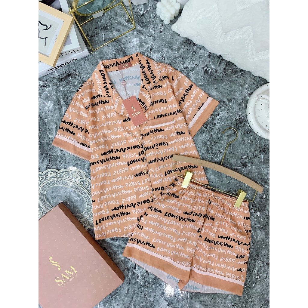 Bộ đồ mặc nhà Sam cao cấp, set đồ pijama nữ đùi cao cấp họa tiết chữ đơn giản trẻ trung dáng áo cộc quần đùi thoáng mát