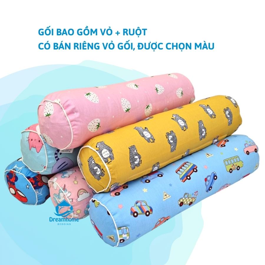 Gối ôm cho bé cotton 100% Dream bedding, vỏ gối ôm cho bé size 20x60 cm ruột gối bông gòn trắng