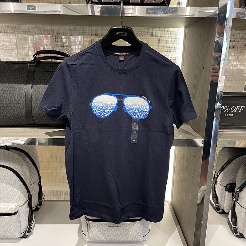Áo Thun Cotton Tay Ngắn In Hình Kính Mát Michael Kors / MK Cho Nam