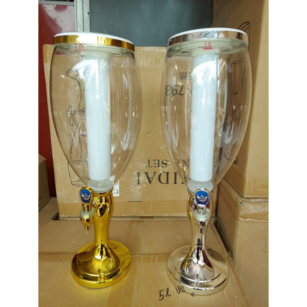 Tháp Bia  3 Lít HC Có Vòi rót Bia Hơi Tươi Trà sữa Nước ngọt Lõi Đá giữ lạnh Đèn Led Decor quán beer, bar