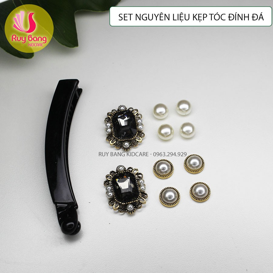 Set nguyên liệu làm kẹp tóc càng cua đính đá  hottrend 2021