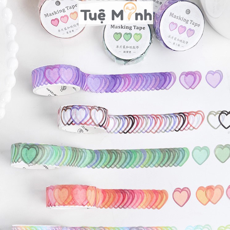 Cuộn 100 sticker trái tim dán trang trí thủ công, bullet journal, planner STI34