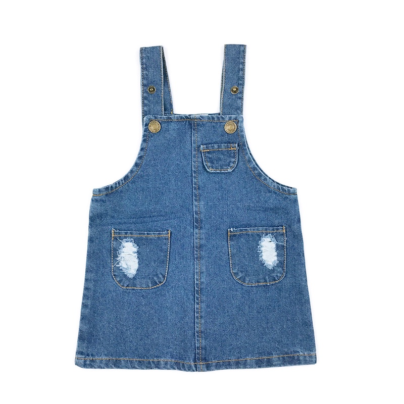 Đầm Yếm Denim Dáng Suông Có Túi Phong Cách Hàn Quốc Cho Bé Gái