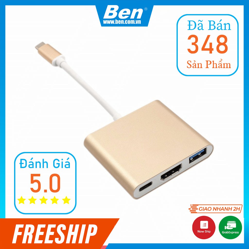 Hub Type C 3in1 - Cổng chuyển đổi HUB USB Type-C to HDMI, USB 3.0, PD Type-C cho Laptop Macbook, Điện thoại, Samsung Dex