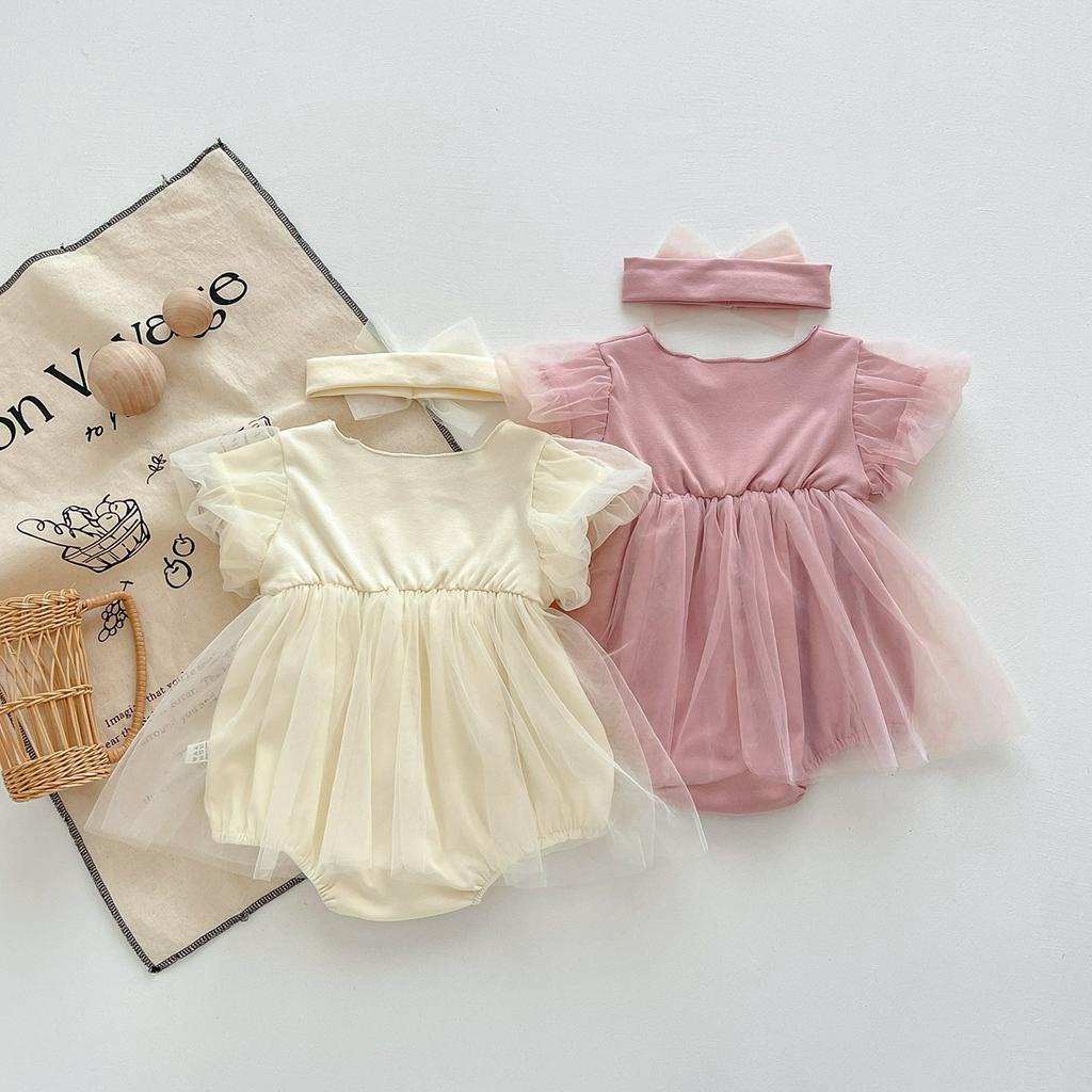 Set Đầm Lưới + Băng Đô Cài Tóc Dành Cho Bé Gái