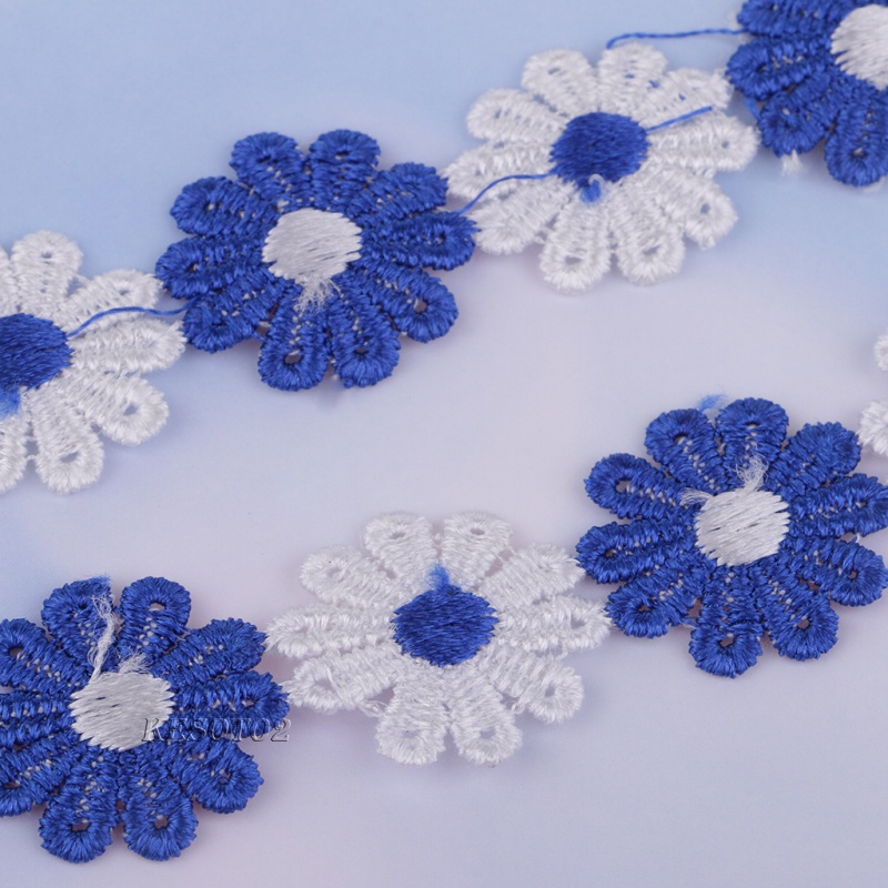 3 Yards 25mm Daisy Flowers Embroidery Lace Trim Ribbon Sewing Crafts Blue