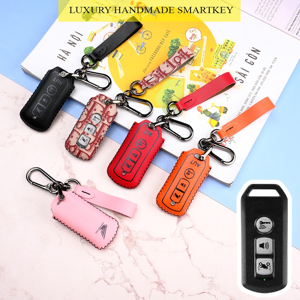 Bao da chìa khóa smartkey xe máy Honda SH Cub 125 SH Mode Sh 300i PCX ADV 150 mẫu mới khâu tay có dây tay cầm