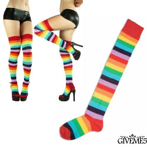 Vớ cotton cao cổ họa tiết sọc ngang nhiều màu sắc dành cho nữ