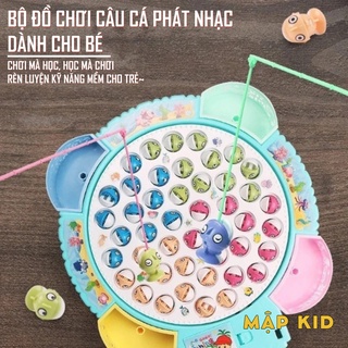 Bộ câu cá cho bé size lớn 4 cần câu, 45 cá, phát nhạc - Đồ chơi câu cá chất liệu nhựa ABS cao cấp không gây độc hại