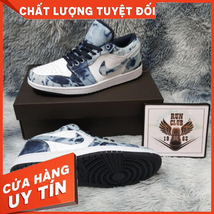 [Ảnh thật] giầy thể thao Jordan 1 low washed denim vải bò thời trang, jordan loang