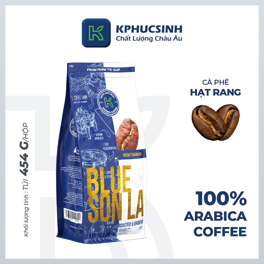 Cà phê nguyên chất Arabica Blue Sơn La xuất khẩu KCOFFEE hậu ngọt vị chua nhẹ 454g/gói KPHUCSINH - Hàng Chính Hãng