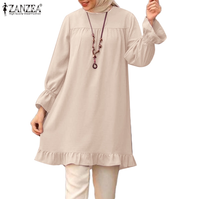 Zanzea Áo Kiểu Babydoll Tay Phồng Màu Trơn Thời Trang Cho Phụ Nữ Hồi Giáo
