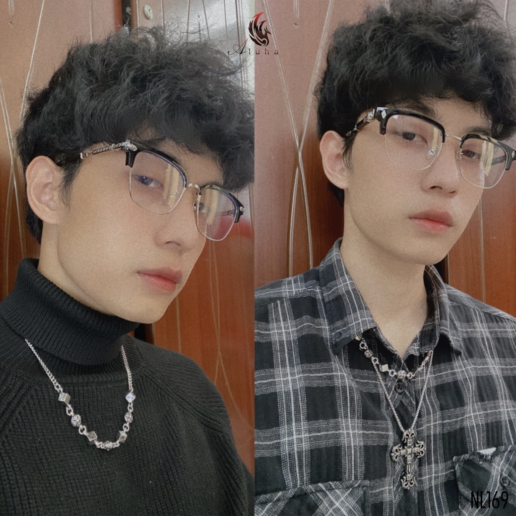 Dây chuyền đồng trắng không rỉ Chrome Heart khắc nổi hoa Iris, xúc xắc biểu tượng CH - NL169 - Aluha