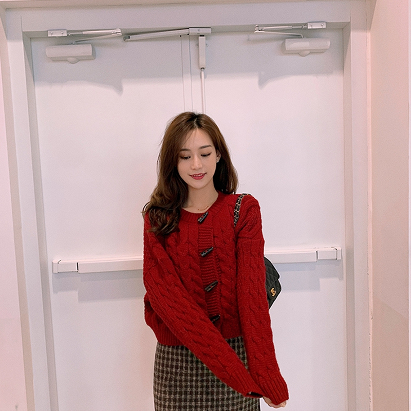 Áo Khoác Cardigan Dệt Kim Dáng Rộng Ngắn Cài Nút Kiểu Hồng Kông Thời Trang Xuân Thu Cho Nữ