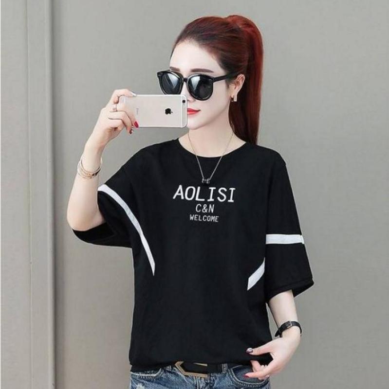 【Available COD】 - -Short sleeved T-shirt Women 2020 summer wear new Korean version casual plus-size bat-sleeved blouse loose embroidered T-shirt for women TT