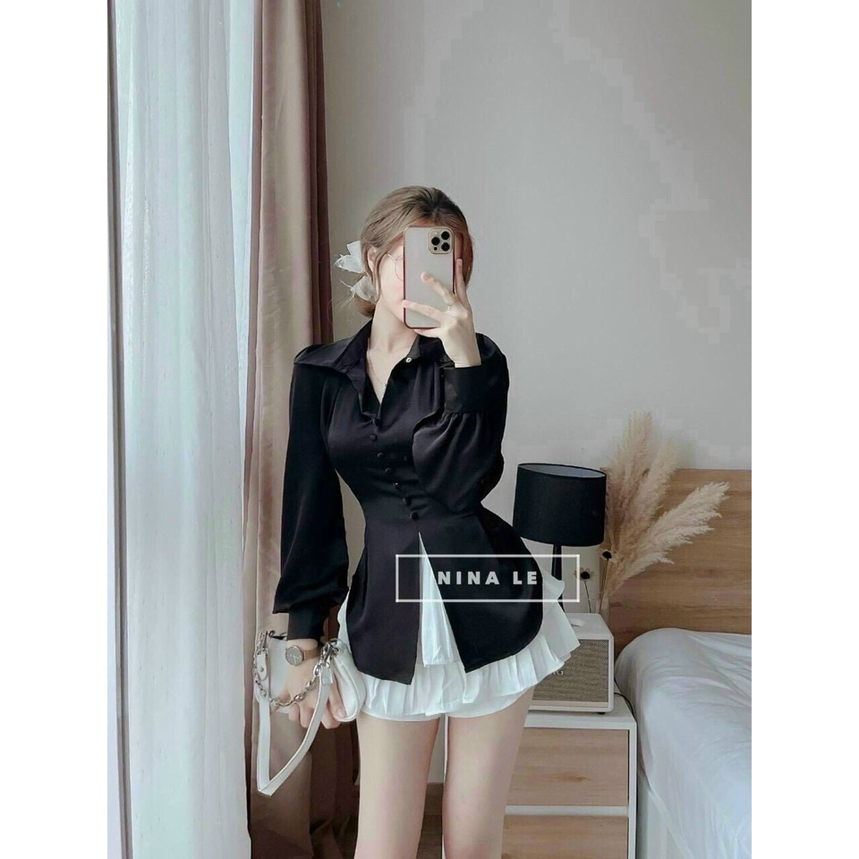 Set áo kiểu kèm váy cực hot ba màu đen đỏ và trắng