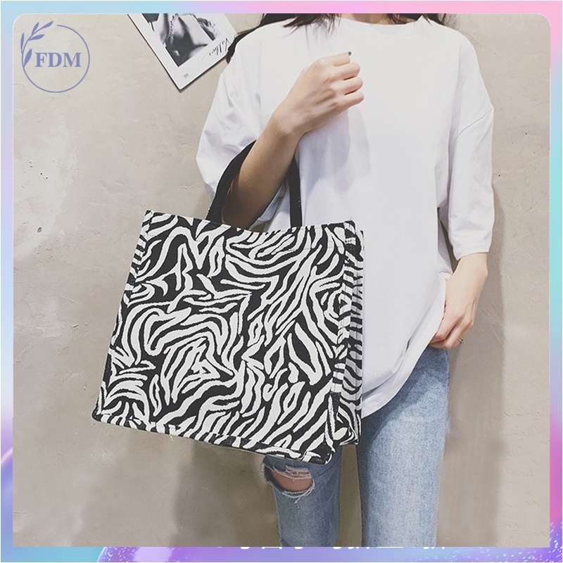 Túi xách vải canvas size lớn in họa tiết da báo nhiều kiểu độc đáo thời trang