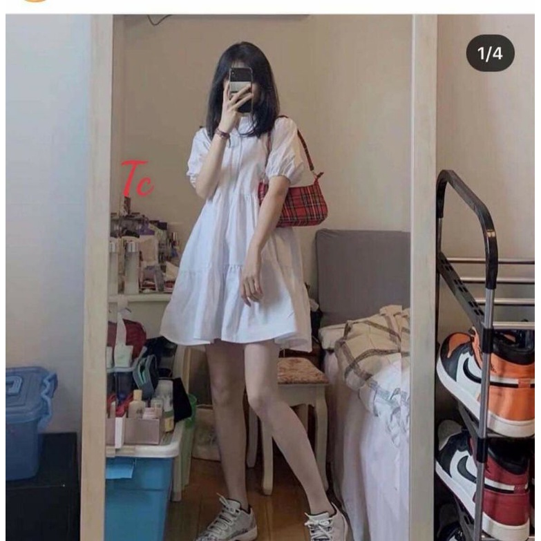 (Có ảnh thật + video) Váy babydoll tầng cổ sơ mi Un.style