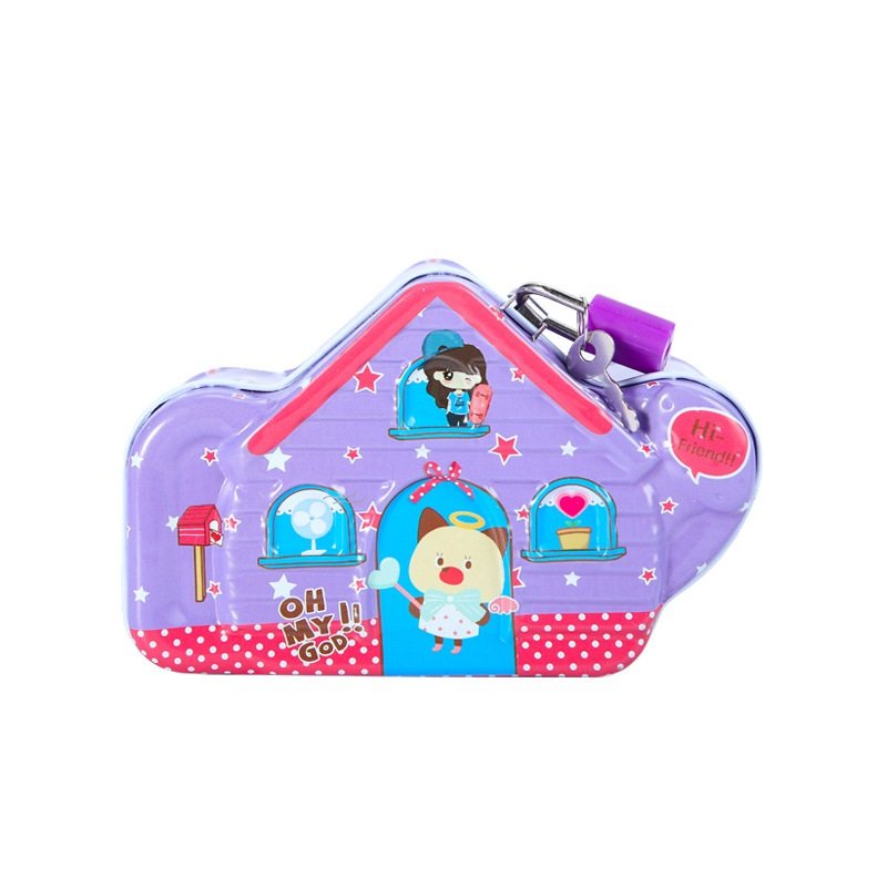 Két Sắt Ống Heo Tiết Kiệm Ngôi Nhà Ba Cửa Sổ Có Khóa Mini Cho Bé