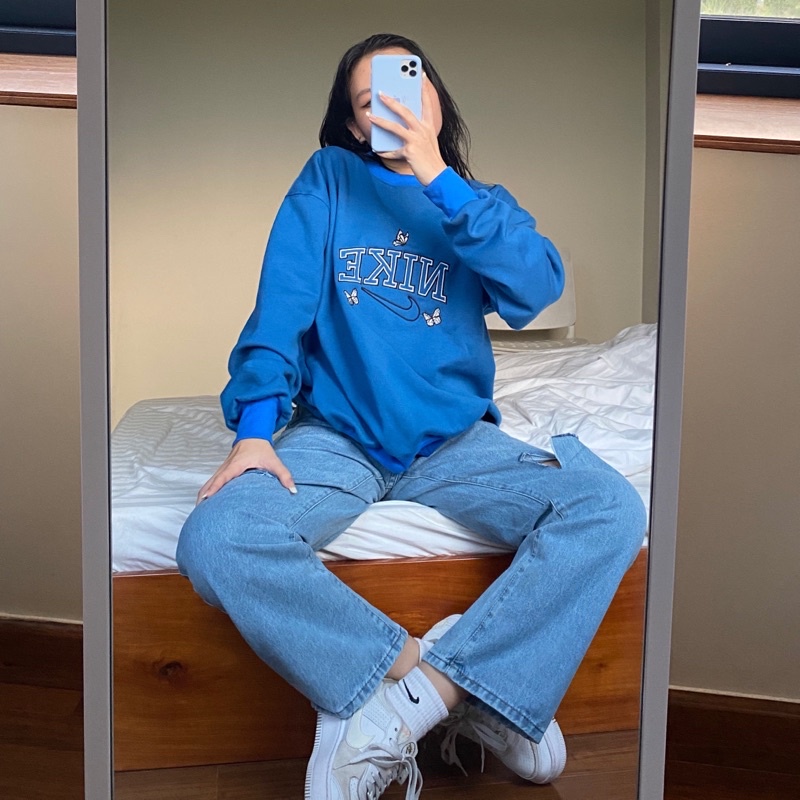 Áo Sweater Thêu logo Xanh Biển