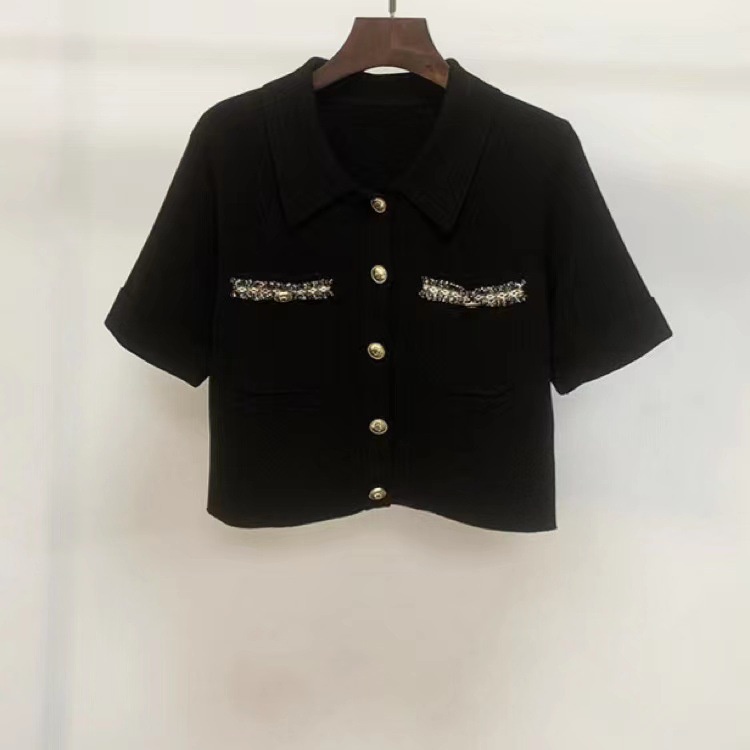 7SVT Maje 2022 summer new short-sleeved polo collar elegant short-sleeved knitted niche top for women