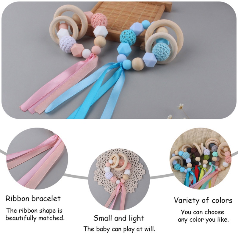 Vòng Tay Đồ Chơi Bằng Silicone Đính Hạt Không BPA Dành Cho Bé Mọc Răng