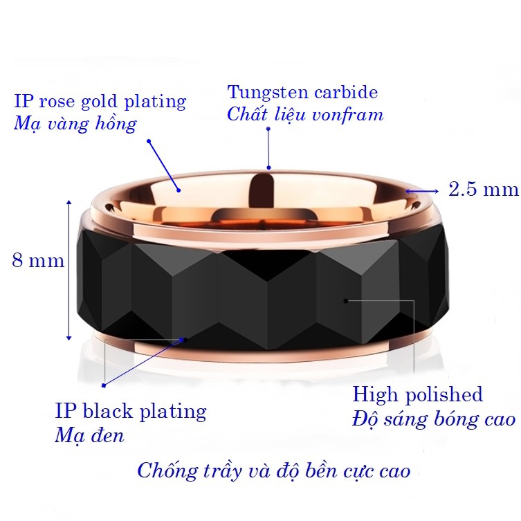 Nhẫn vonfram cao cấp tungsten carbide chống trầy màu đen đỏ kết hợp