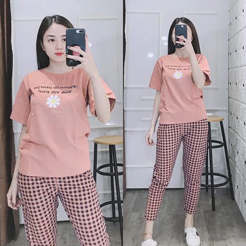 Đồ bộ hoa cúc  nữ đẹp, đồ bộ mặc nhà cotton quần lửng tay ngắn - Chất liệu thun co giãn 4 chiều thoáng mát