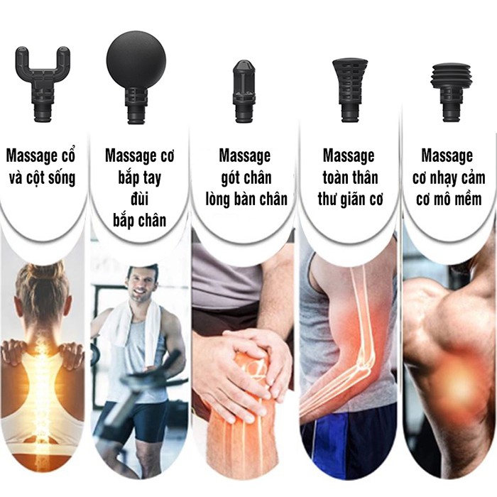 BOOSTER M2 B - Súng massage cầm tay, Máy massage cầm tay Mát Xa toàn thân với 6 đầu 3 tốc độ massa tùy chỉnh giảm đau